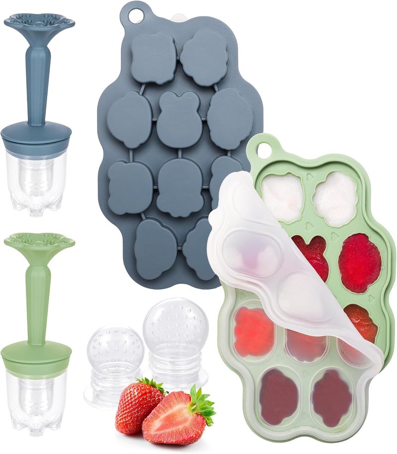 KingKam Baby Breastmilk Popsicle Molds & Baby Fruit Feeder (2 Pack), BPA Free Baby Food Teether Tray with Lids, Silicone Baby Food Teether Feeder, Teething Popsicle for Baby 4m+ - Image 1
